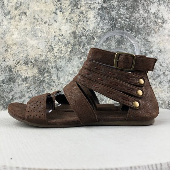 Corkys Women's Size 8 Terrance Brown Faux Suede Open Toe Back Zip Sandals - Picture 5 of 15